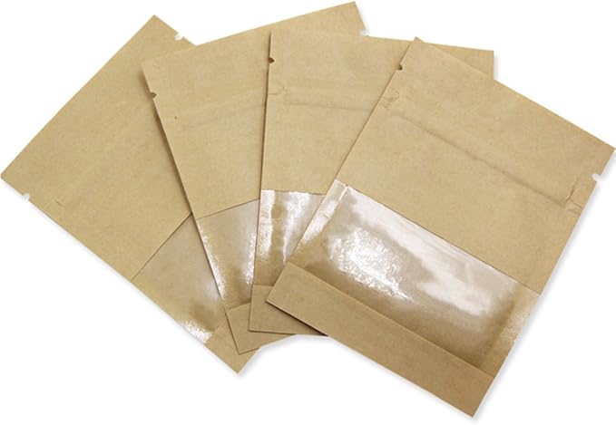 PABCK 100 Pack Small Resealable Seed Envelopes with Clear Window 2.7x3.7inch Brown Kraft Paper Packet with Preprinted Seed Collecting Template for Seed Flower Vegetable Plants Garden Storage Packaging