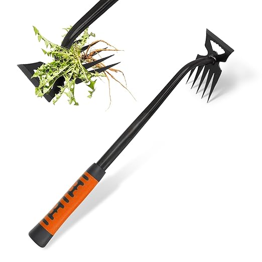 Weed Puller Tool, 2026 New Garden Weeder Tool, Hand Weeder Tool, Stainless Steel Gardening Weed Puller, 5 Teeth Dual Purpose with Rubber Handle, for Yard