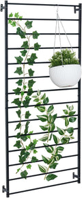 MyGift 4 Ft Tall Trellis, Black Metal Wall Mounted Garden Trellis for Climbing Plants Outdoor/Indoor, Large Wall Support Frame for Hanging Planters