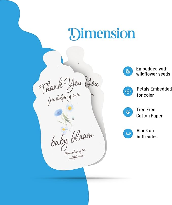 Seed Bloom Bottle Shaped Seed Paper – 15Pcs Blue Shower Favors for Guests with Wildflower Seeds, Writable & Plantable, Shower Favor Gifts for Guest