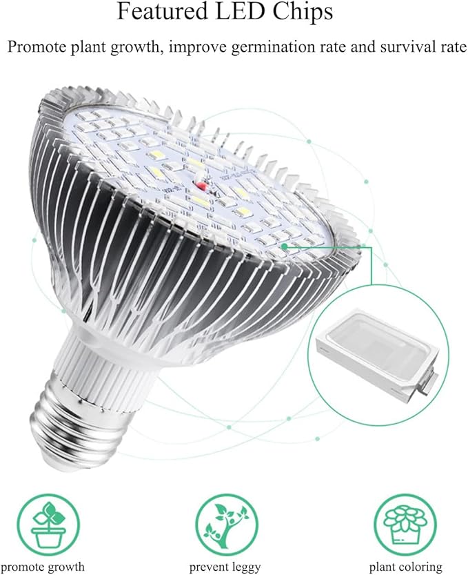 Full Spectrum 50W Led Grow Light Bulb for Indoor Plants, Vegetables and Seedlings, LED Plant Light Bulb for Hydroponics, Indoor Garden, Greenhouse and Organic Soil, E27 78LED Plant Lights, Pack of 2