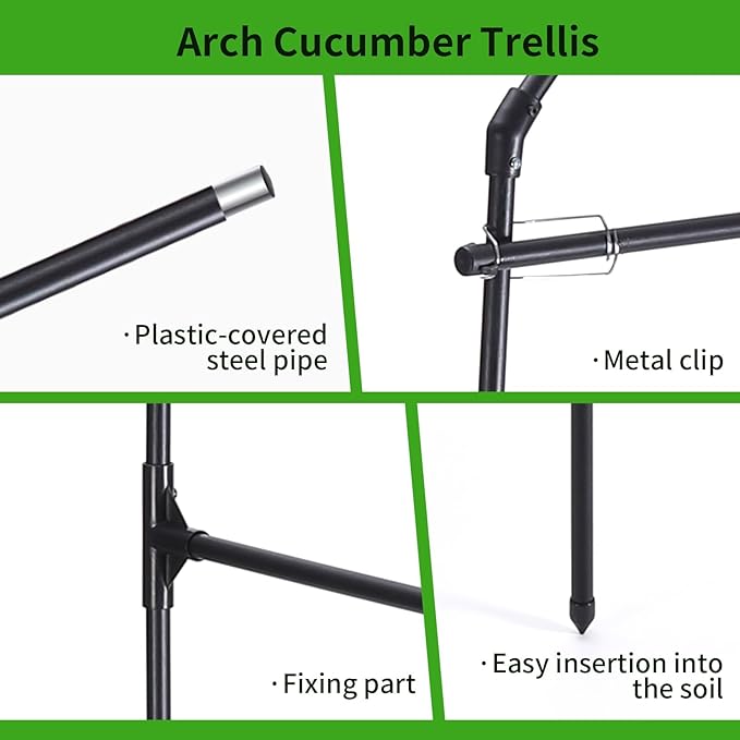 Cucumber Trellis, 6.7ft Tall Garden Arch Trellis for Climbing Plants Outdoor Arbor Support Vine Vegetable Tomato Bean Pea Grape Squash Pumpkin Cucumber Raised Bed, Lightweight, Black
