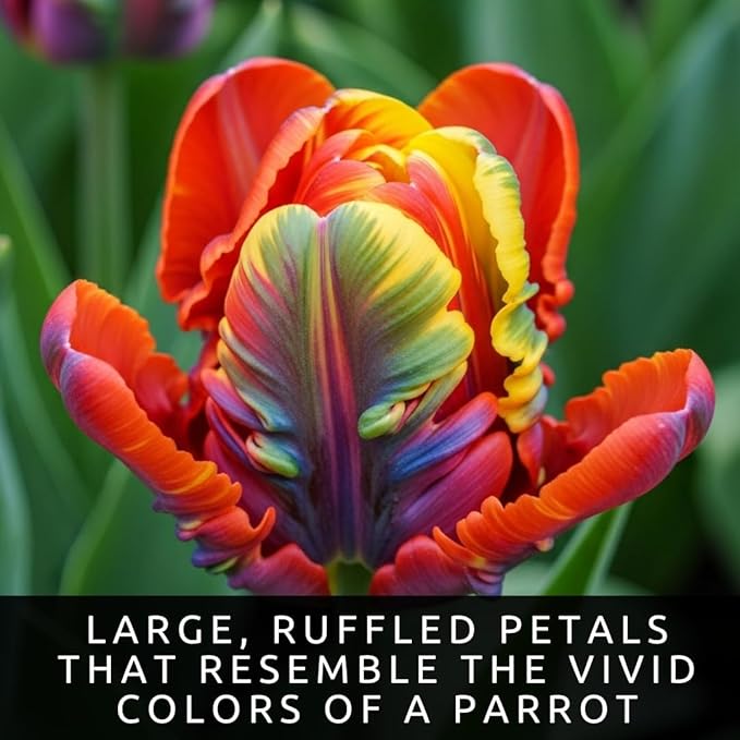 Rainbows Parrot Tulip Bulbs for Planting - Huge Bulbs for Colorful Flowers, Grow Huge Rainbow Tulips - Stunning Spring Displays - Exotic Ruffled Flowers for Gardens (20 Bulbs)