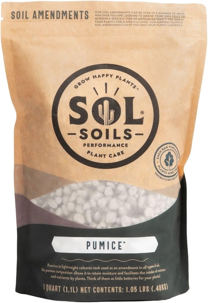 Sol Soils Horticultural Pumice - Lightweight, All-Natural Volcanic Rock Soil Amendment to Improve Drainage, Aeration & Maintain Moisture Balance – Filtered 3/8" to 1/4" - 1 Quart