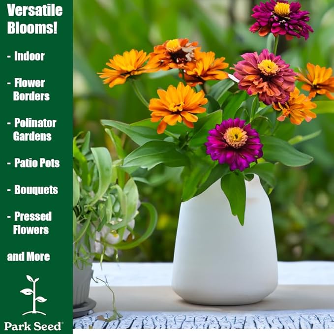 Park Seed Zinnia Seeds, Planting Flowers, Easy to Grow, Non-GMO, Perfect for Spring Garden, Profusion Cherry, Pack of 25