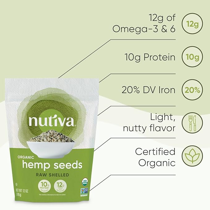 Nutiva Organic Shelled Hemp Seed, 19 Ounce, USDA Organic, Non-GMO, Non-BPA, Whole 30 Approved, Vegan, Gluten-Free & Keto, 10g Plant Protein and 12g Omegas per Serving for Salads, Smoothies & More
