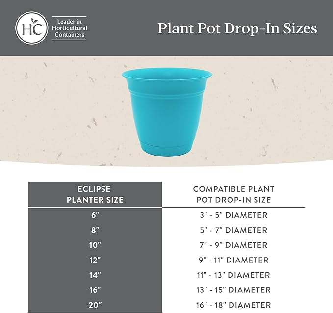 The HC Companies 10 Inch Eclipse Round Planter Pots with Drainage Holes & Attached Saucer, Lightweight UV-Resistant Plastic Indoor & Outdoor Planters, 2-Pack Flower Pots, Garden Home Decor, Slate Blue