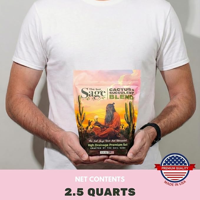 2.5 Dry Qt Cactus & Succulent Potting Soil Mix, USA Made - Gritty, Fast Draining, Soilless, Root Boosting, Peat-Free - Growth of Cactus, Succulents, Jade, Aloe Vera