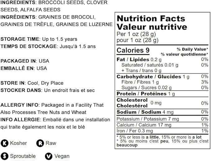 Food to Live - Antioxidant Mix of Sprouting Seeds, 8 Ounces — Broccoli, Clover, Alfalfa, Kosher, Raw, Vegan