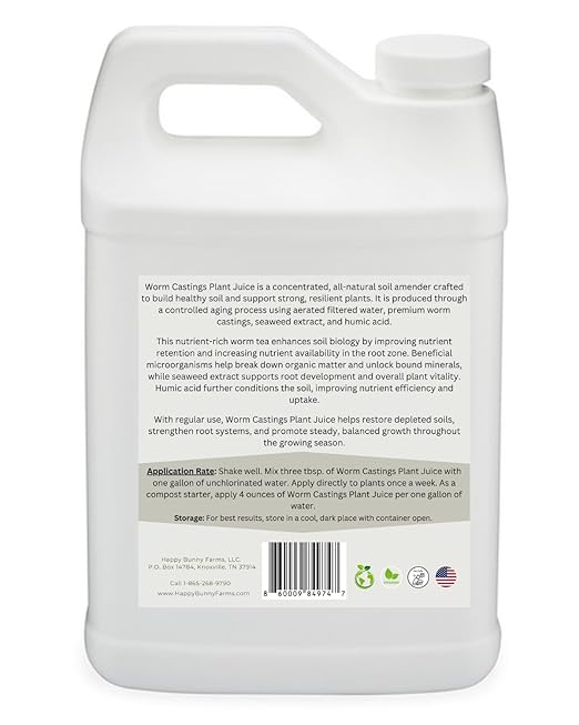 Worm Castings Tea Plant Juice - Gallon. Concentrated Worm Tea with Kelp and Feather Meals. Indoor and Outdoor Soil Restorer and Plant Fertilizer for All Vegetation with Soil. (Gallon)