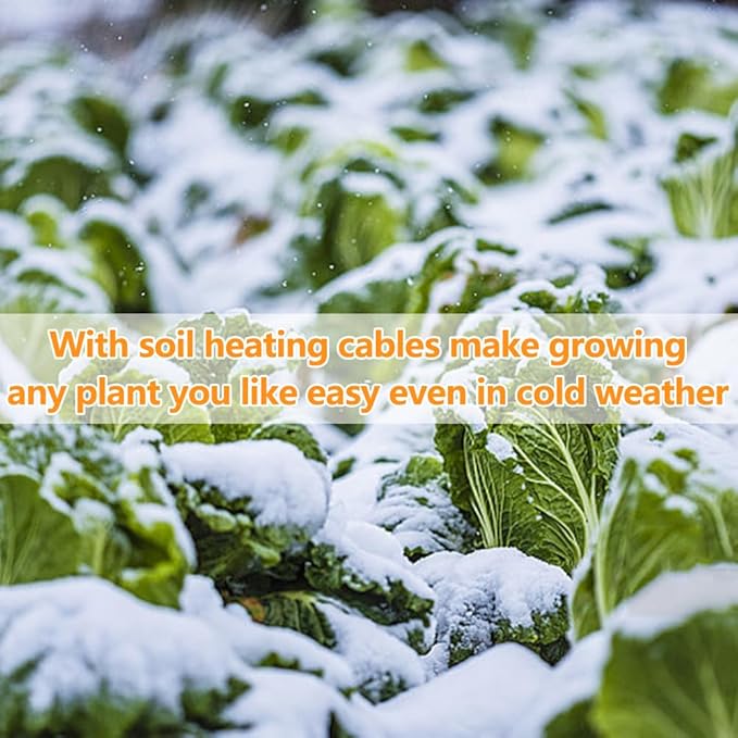 59Ft Soil Heating Cable with Thermostat, Rubber Heated Warming Cable for Seed Starting, Outdoor Greenhouse, Cold Frame & Garden Beds, Plant Root Winter Protection Kit Includes Ground Stakes