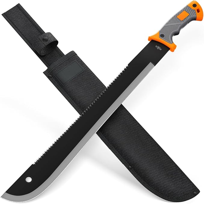 Machete with Saw 25" / 19" Heavy Duty Tool & Sheath - Ergonomic No-Slip Handle - Survival Knife with Serrated Blade - Machetes for Bushcraft Hunting Garden Cutting Trees and Yard Work