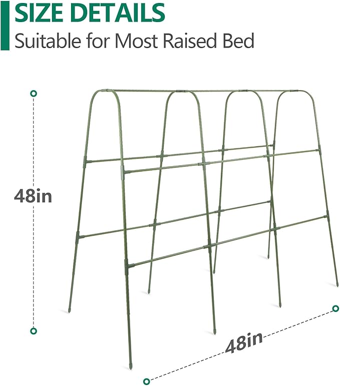 Cucumber Trellis for Raised Bed, 2 Pack 4ft Tall U-Frame, Garden Trellis for Climbing Plants Outdoor, Perfect for Vines, Beans - Green with Netting