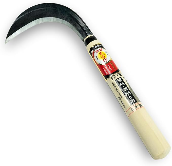 HONEN Japanese Daruma Weeding Sickle, Yasuki YCS-3 Composite Steel Blade for Cutting Grass and Surface Weeds, Wood Handle, Made in Japan
