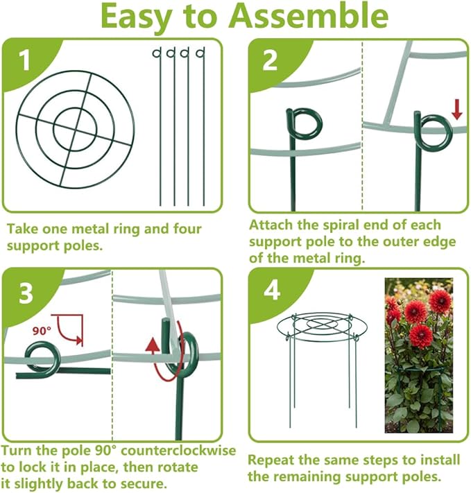 DAYUMKOU 8 Pack Peonies Cages and Supports, 11.5" Wide x 12" High Plant Support Stakes, 4 Legs Plant Cages & Supports with Removable Grid for Peonies Roses Tomato Hydrangea Strawberry