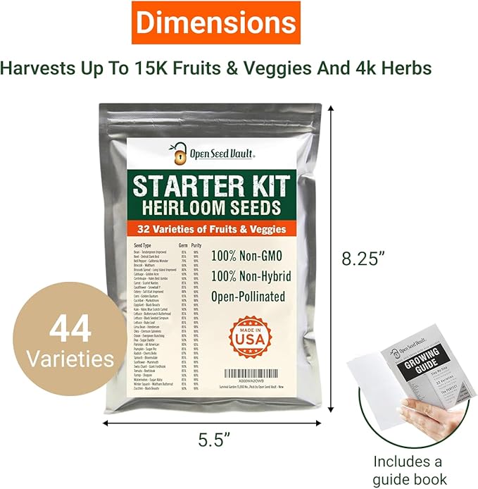 Open Seed Vault Variety Pack Bundle (44 Varieties) Herb Garden Seeds - Gardening Seed Starter Kit, Survival Gear Food, Gardening Gifts, Emergency Supplies - Premium, High Yield Produce