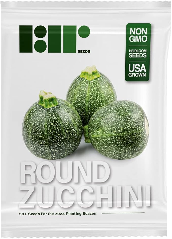 Round Zucchini Seeds for Planting - Heirloom, Non-GMO, USA Grown Seeds in Premium Waterproof Packaging with Plant Information and Instructions - Cucurbita Pepo