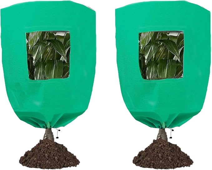 CMINGJ Plant Frost Protection Covers with Viewing Window, 47.2" x 70.8", 2.06oz/yd², Reusable Drawstring Tree Cover, Winter Tree Blanket with Zipper for Plants, Frost Protection Cloths Green (2 Pack)