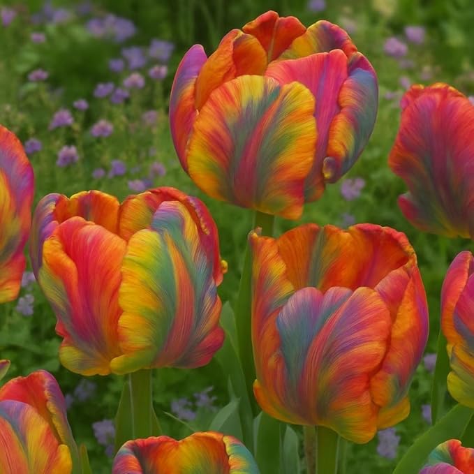 Rainbows Parrot Tulip Bulbs for Planting - Huge Bulbs for Colorful Flowers, Grow Huge Rainbow Tulips - Stunning Spring Displays - Exotic Ruffled Flowers for Gardens (20 Bulbs)