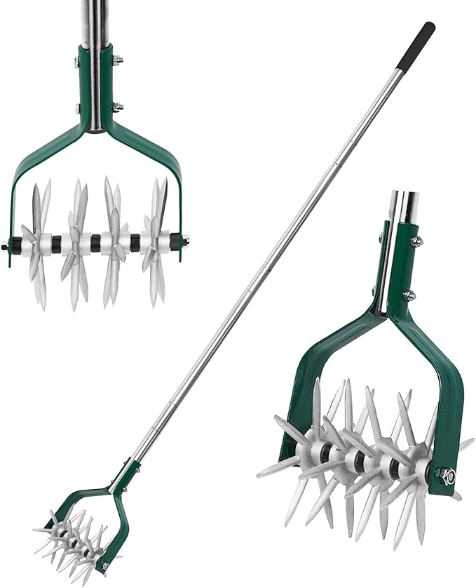 Garden Cultivator Adjustable Stainless Steel Handle, fine Rotary Cultivator Tiller for Small Scale Gardens Soil Loosening, Lawn Aeration, Fertilizer Mixing & Planting Preparation