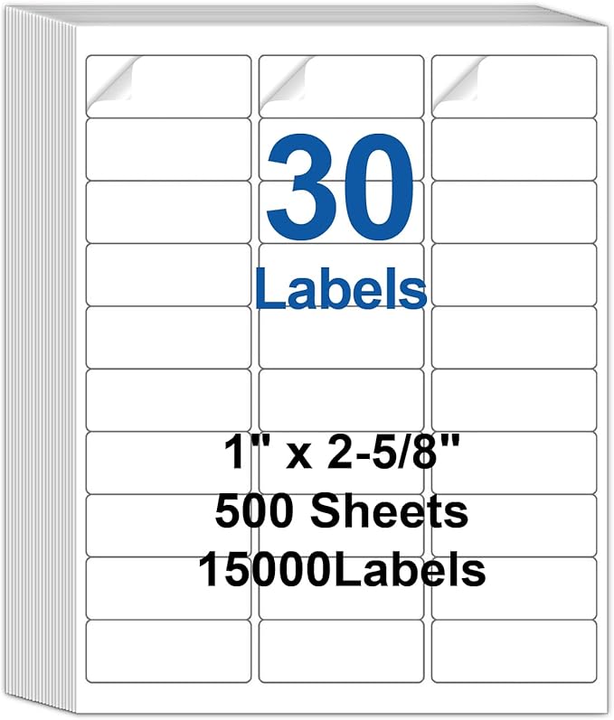 Bostlabel 30 Up Labels 1" x 2-5/8" Shipping Address Labels for Laser/Inkjet Printers, 500 Sheets 15000 Pcs Self Adhesive 30 pet Sheet Return Address Mailing Label Stickers