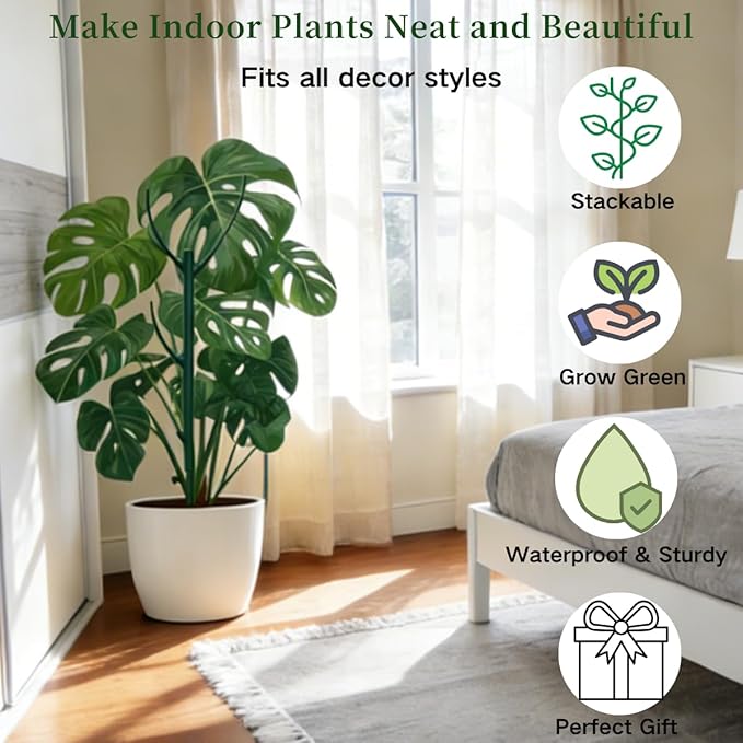 5 Pack Stackable Plant Support Stakes, 38inch Climbing Plant Sticks Structures for Monstera with Garden Ties, Durable Alternative to Moss Pole for Indoor Outdoor Plants