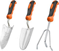 Garden Tool Set 3-in-1 with Heavy-Duty Trowel, Transplanter & Cultivator for Digging and Planting, Polished Cast-Aluminum Heads for Rust Resistance, Non-Slip SoftGrip Handles Reduce Fatigue