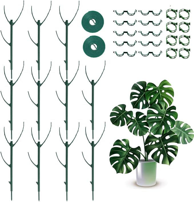 10 Pack Monstera Plant Support, 75inch Stackable Plant Stakes with 20Pcs Clips & 2Pcs Ties, Alternative to Moss Pole Plants Sticks Structures for Climbing Indoor Outdoor Potted Plants