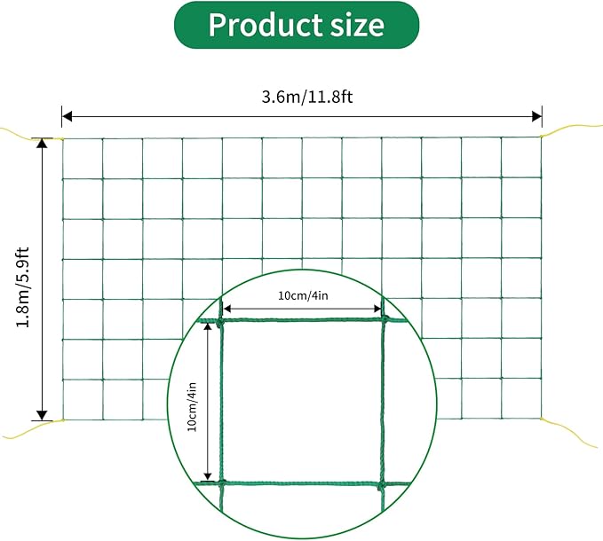 KINGLAKE GARDEN Trellis Netting for Climbing Plants 6 Ft x 12 Ft Green Garden Plant Netting Heavy-Duty Plastic Plant Trellis Netting for Tomato, Cucumber, Plants, Fruits, Flowers