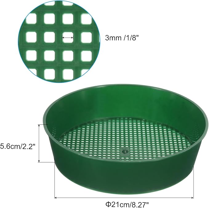 PATIKIL Garden Soil Sifter 8" Dia 1/8" Mesh Screen, 2 Pack Plastic Sand Sieve Sifting Pan Tool for Plant Gardening Flower Nursery, Green