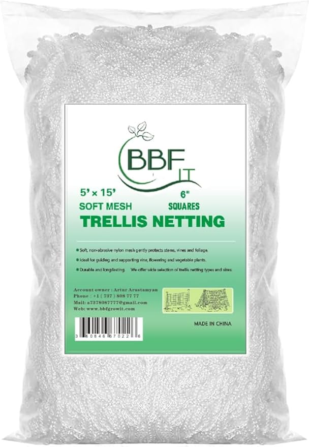 Plant Trellis Netting 5 * 15FT Heavy-Duty Polyester Grow Net, Garden Trellis Netting with Square Mesh for Climbing Plants, Vegetables, Fruits and Flowers