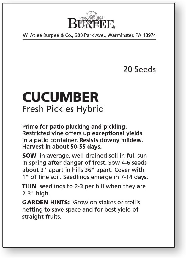 Burpee Fresh Pickles Pickling Cucumber Seeds 20 seeds