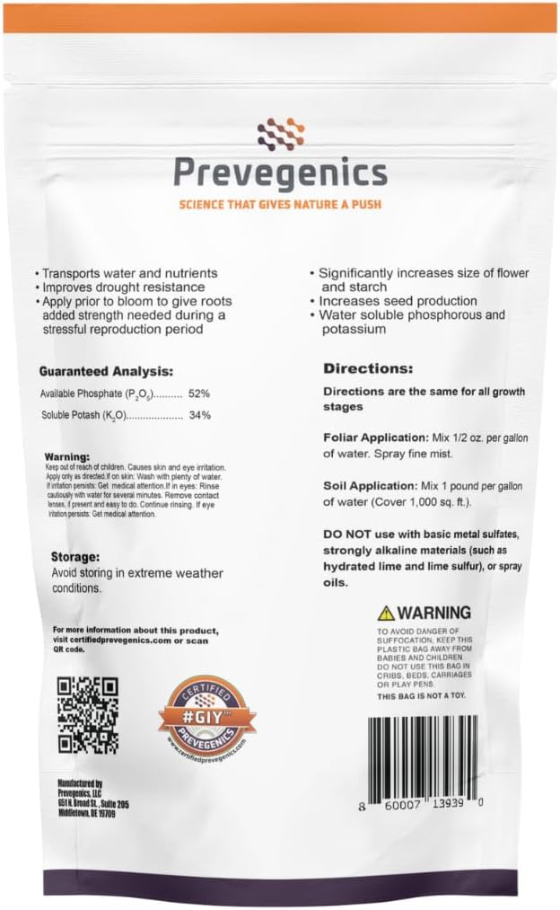 Monopotassium Phoshpate (MKP) Fertilizer 0-52-34 | Highly Water Soluble | Supports Strong Root Development & Flowering | Enhances Flower Formation & Fruit Production | (5 Pounds)