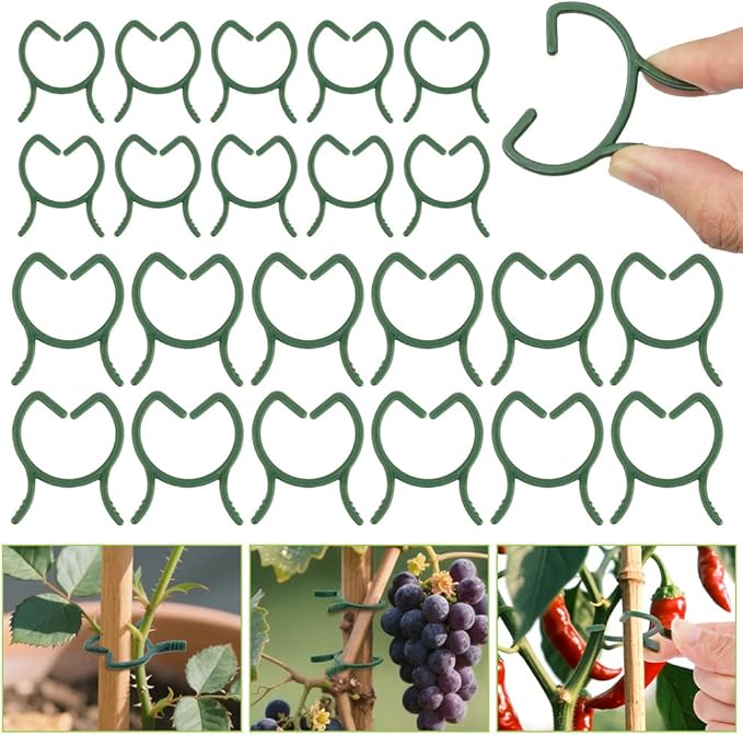 AUAUY 210 Pcs Plant Clips Green Garden Clips Plastic Plant Rings Plant Support Clips for Securing Plant Stem（M+L）
