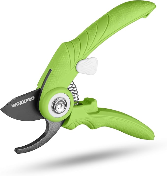 WORKPRO 6.9" Bypass Pruning Shears, Gardening Scissors with Sharp SK5 Steel Blade, Handheld Garden Floral Clippers for Rose, Plants, Flowers, Fruits Trees, Gardening Gifts for Women & Men, Green