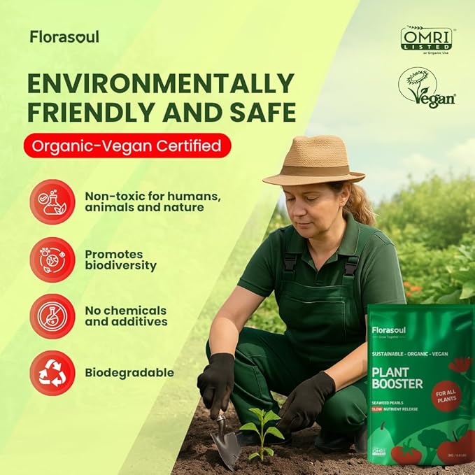 Florasoul® Slow Release Organic Seaweed Pearls 6.6lbs-550ft2, Concentrated Vegan Formula, Up to 30% More Growth/Harvest, 3-Month Sustained Nutrient Feed for Gardenbed, Lawns. Pet-Friendly