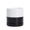 D'vine Dev 6.5 Inch Ceramic Planter Pot with Drainage Hole and Saucer, Indoor Cylinder Round Planter Pot, Layered Monochrome Black & White, 94-O-C-L