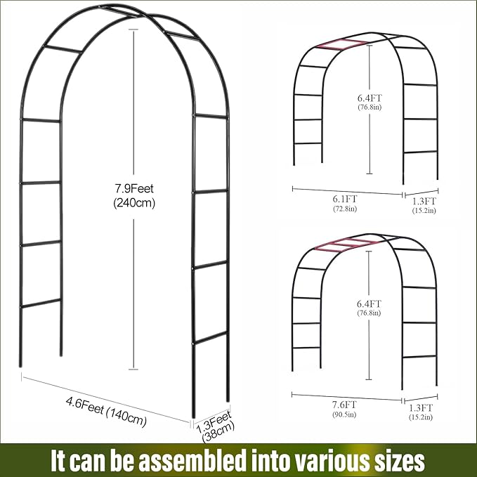 Metal Pergola Arbor 7'6"Wide x 6'5'High/4'6"Wide x 7'10"High,Assemble Freely 2 Sizes,Wide Wedding Garden Arbor Bridal Party Decoration Arbor