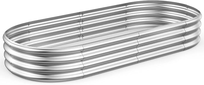 Raised Garden Bed GRS Certified Galvanized Planter Box Outdoor, 6.5ft Oval Rot-Resistant Metal Garden Bed Planter, Recycled Material Planter for Vegetables Flowers Herbs (Silver)