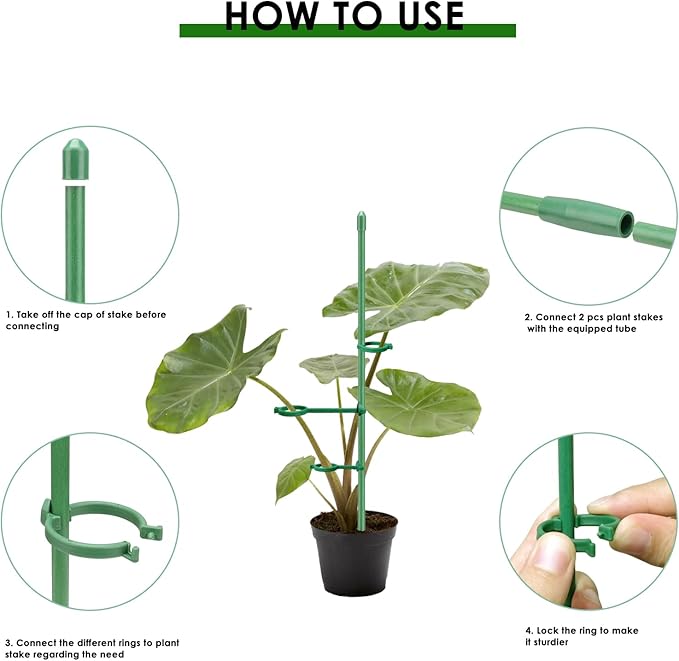 20 Set Plant Stakes 12 inch Extendable Plant Support Stakes with Adjustable Rings, Flowers Stems Plants Sticks for Indoor Outdoor Plants Stabilizer Support Sticks for Orchid Rose Peony Tomato