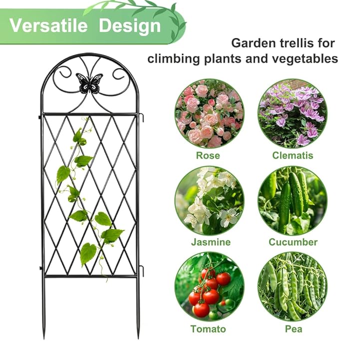 2 Pack Black Garden Trellis for Climbing Plants Outdoor 47” x 16” Climbing Rose Trellis Wrought Iron Trellis Ivy Cucumbers Decorative Metal Flat Trellis