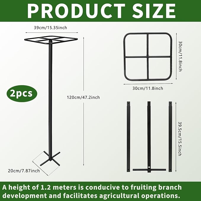 2 Pcs Heavy Duty Dragon Fruit Trellis 12"x12"x50", Adjustable Metal Dragon Plant Support Stand, Durable Vertical Trellis for Climbing Plants, No-Hammer Assembly for Outdoor Garden(Square)