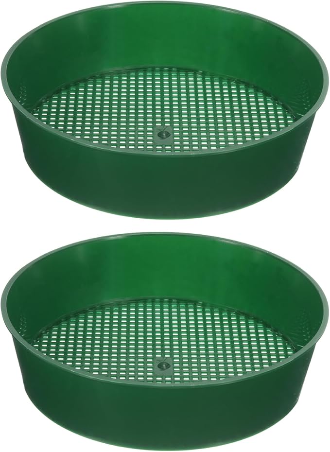 PATIKIL Garden Soil Sifter 8" Dia 1/8" Mesh Screen, 2 Pack Plastic Sand Sieve Sifting Pan Tool for Plant Gardening Flower Nursery, Green