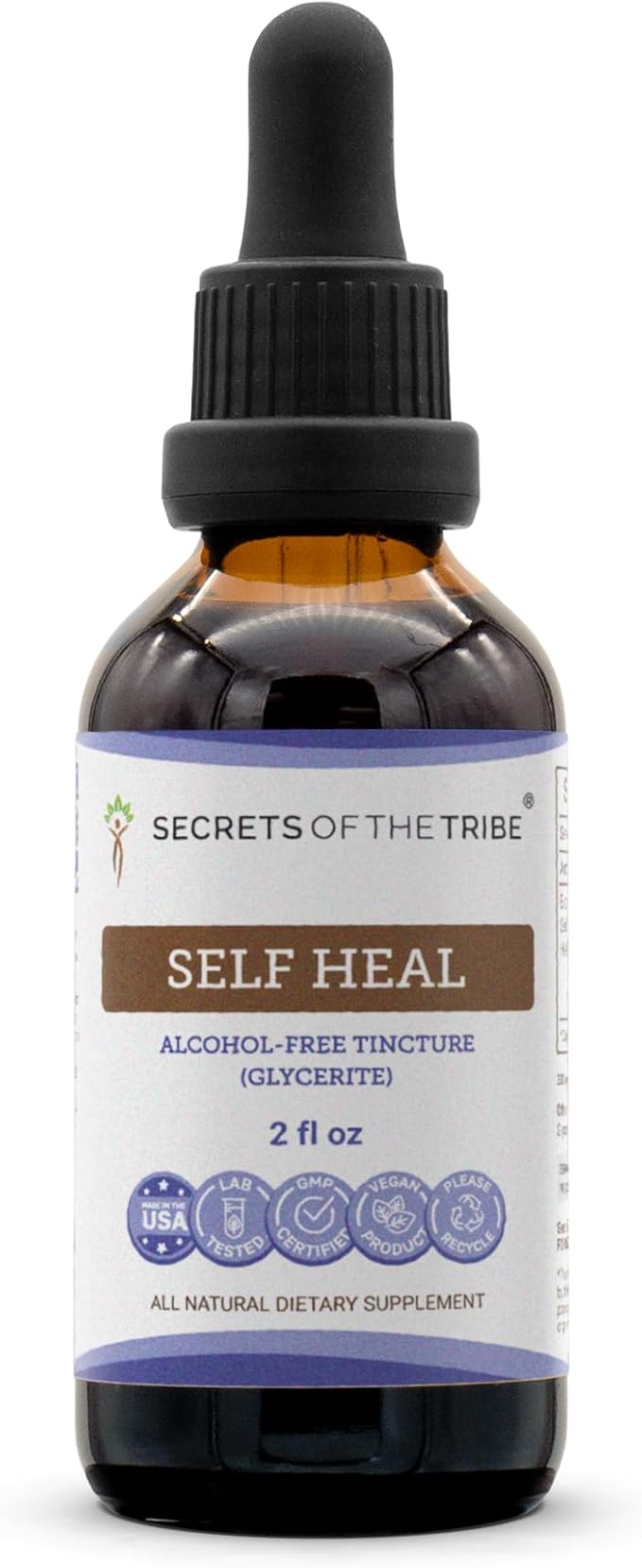 Secrets of the Tribe Self Heal Alcohol-Free Liquid Extract, Self Heal (Heal All, Prunella Vulgaris) Dried Herb (2 FL OZ)