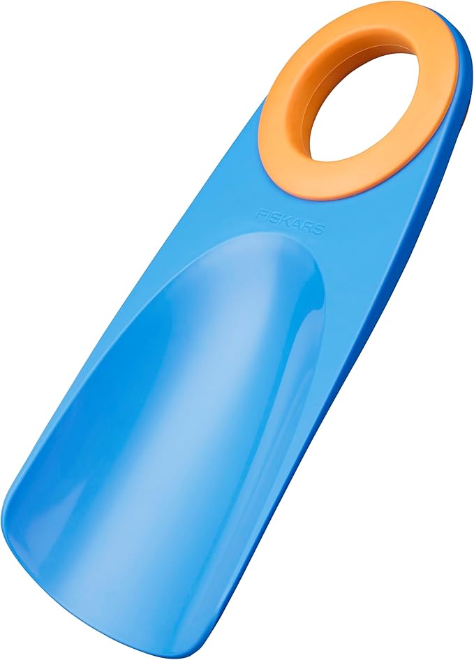 Fiskars Kids Garden Tool Set (4-Piece) - Ages 3+ Educational Tool Set for Yard Work - Cultivator, Trowel, Scoop and Brush with Organizational Hang Holes