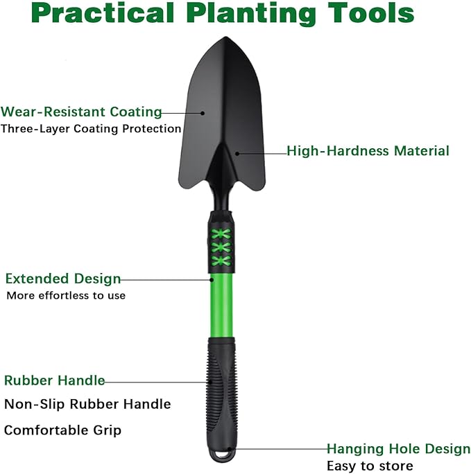 Garden Tool Set, 3 Pack Gardening Tools, Stainless Steel Heavy Duty Hand Cultivator, Hoes, Shovel, for Planting Weeding Digging, Gardening Gifts for Women, Green