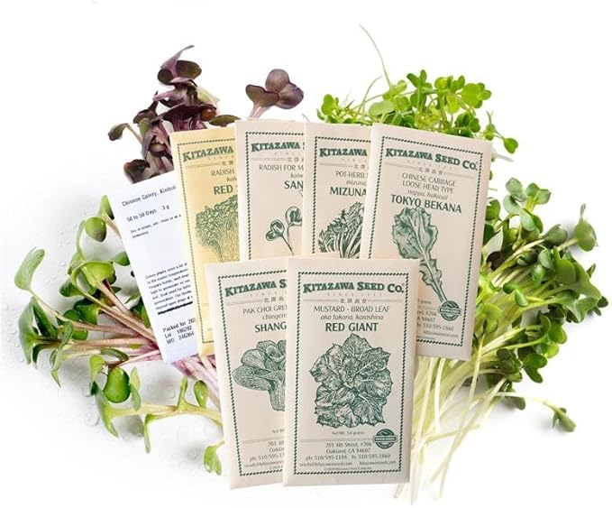 Microgreen Garden Assortment – Non-GMO Asian Green Mix – 7 Varieties: Tokyo Bekana, Mizuna, Tatsoi, Red Giant, Radish, Kintsai – Colorful, Fast-Growing – Salad, Garnish, Sandwich – Heirloom Seed Mix