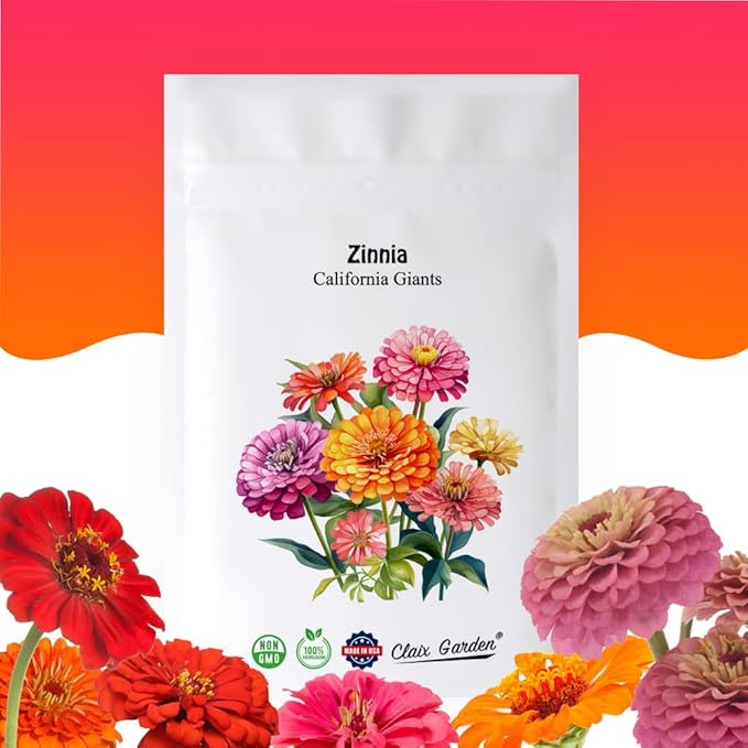 Zinnia Seeds - California Giants Mix - 4000 Seeds - Mixed Colors and Large Blooms, Heirloom Non-GMO USA Grown, Excellent for Pollinators, Annual - Vibrant Flowers for Any Home Garden