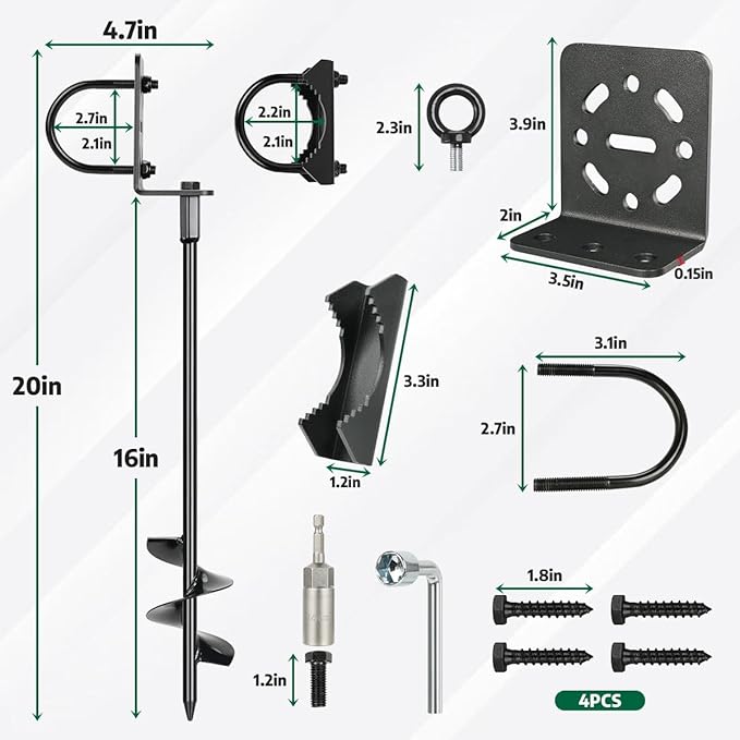 2 Pack 20" Heavy Duty Ground Anchors Shed Anchor Kit, Mobile Home Anchors with Multi Purpose Brackets, Earth Anchor for Gazebos Swing Sets Fences Carports Sheds Goal