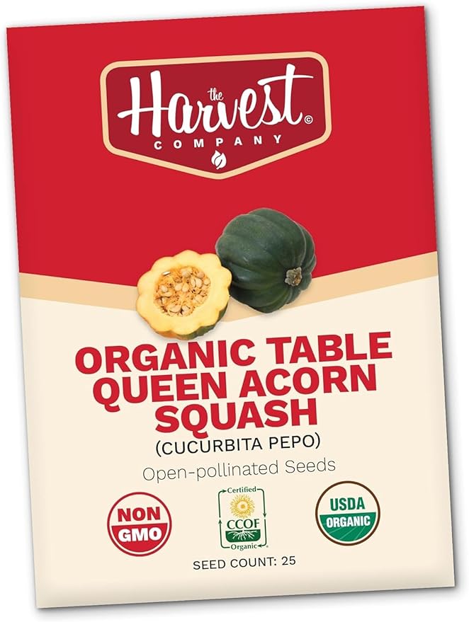 The Harvest Company Organic Seeds Collection – USDA Certified, Non-GMO, Open-Pollinated for Indoor & Outdoor Planting (Table Queen Acorn Squash)
